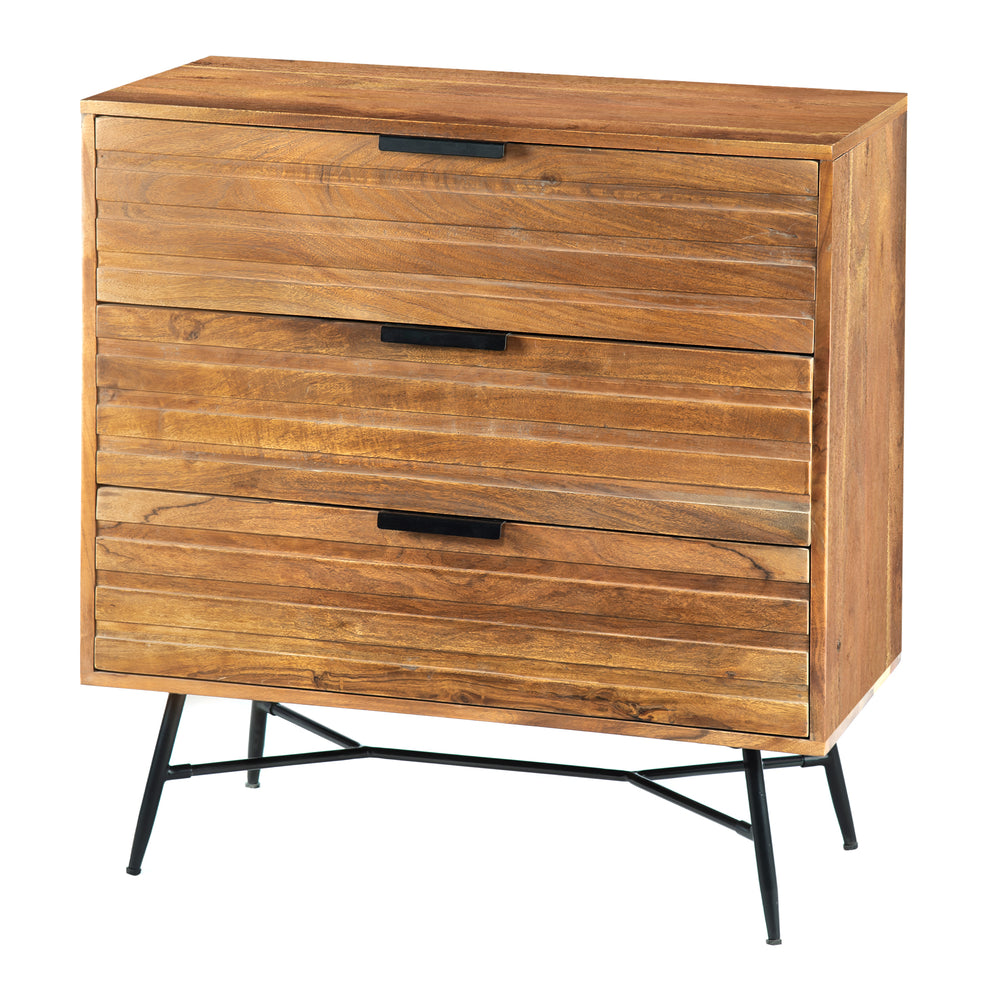 3 Drawer Wooden Chest With Slanted Metal Base, Brown And Black By Benzara | Cabinets |  Modishstore  - 11