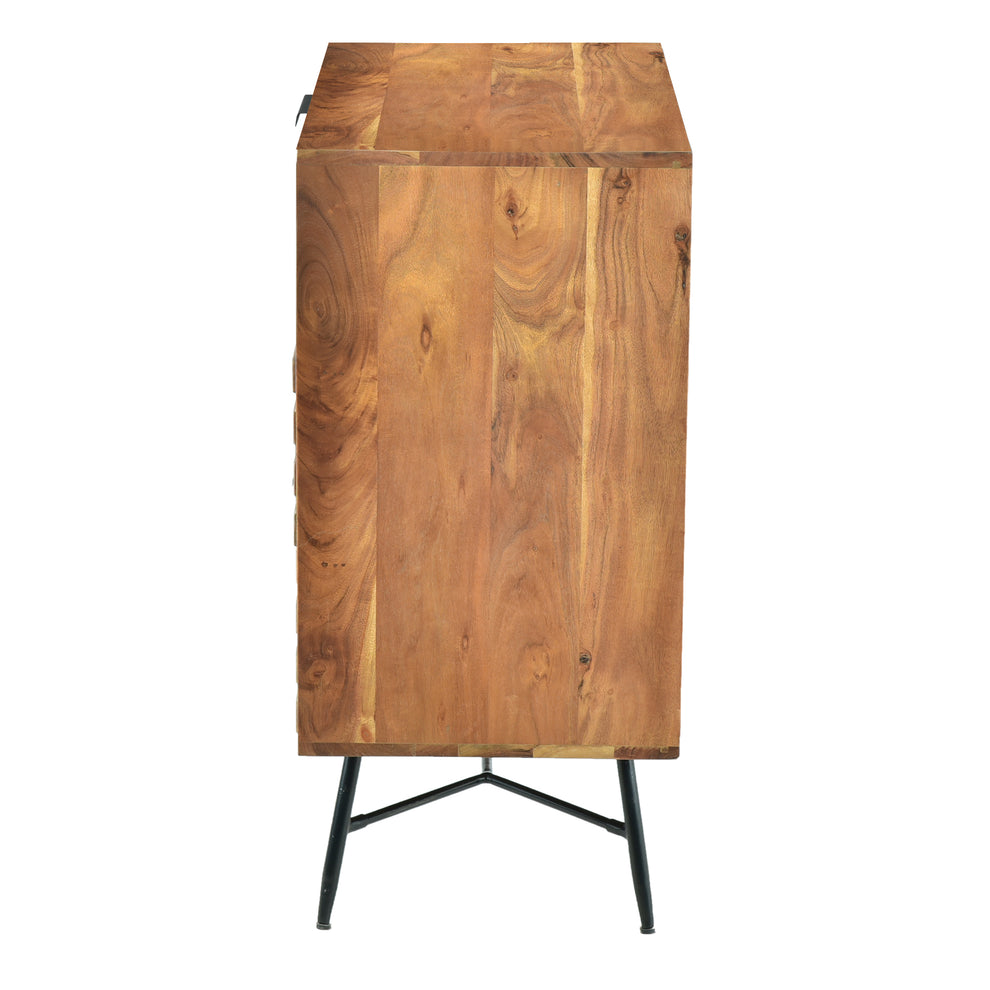 3 Drawer Wooden Chest With Slanted Metal Base, Brown And Black By Benzara | Cabinets |  Modishstore  - 7