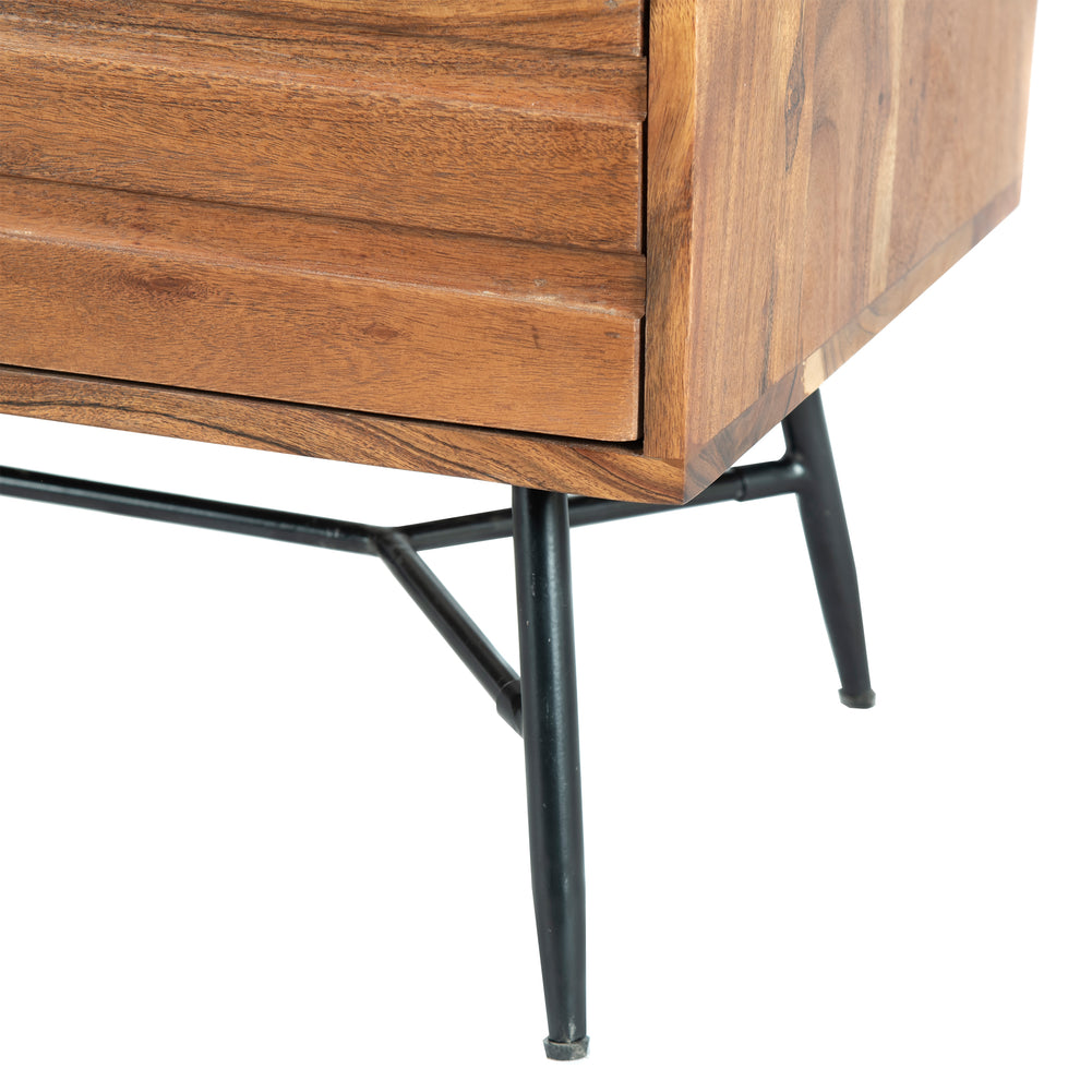 3 Drawer Wooden Chest With Slanted Metal Base, Brown And Black By Benzara | Cabinets |  Modishstore  - 5