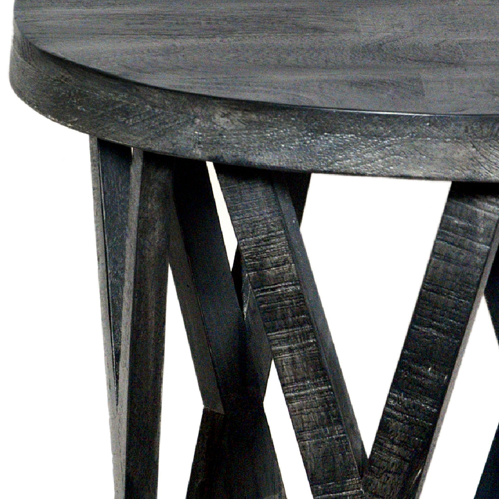 22 Inch Farmhouse Style Round Wooden End Table With Airy Design Base, Dark Gray By Benzara | Side Tables |  Modishstore  - 3