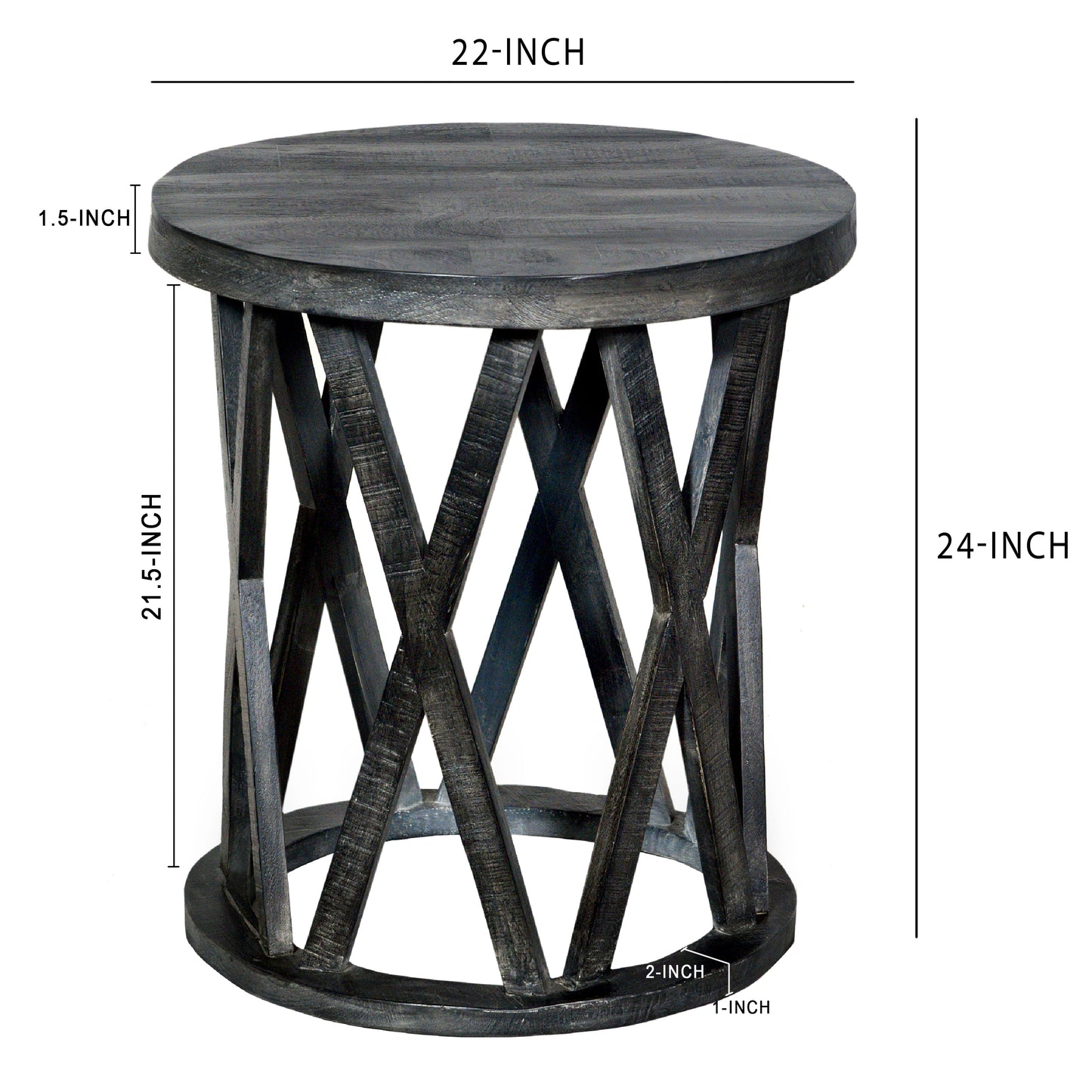22 Inch Farmhouse Style Round Wooden End Table With Airy Design Base, Dark Gray By Benzara | Side Tables |  Modishstore  - 7