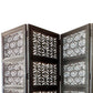 Four Panel Mango Wood Room Divider With Traditional Carvings, Black And White By Benzara | Room Divider |  Modishstore  - 3