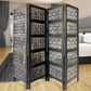 Four Panel Mango Wood Room Divider With Traditional Carvings, Black And White By Benzara | Room Divider |  Modishstore  - 2