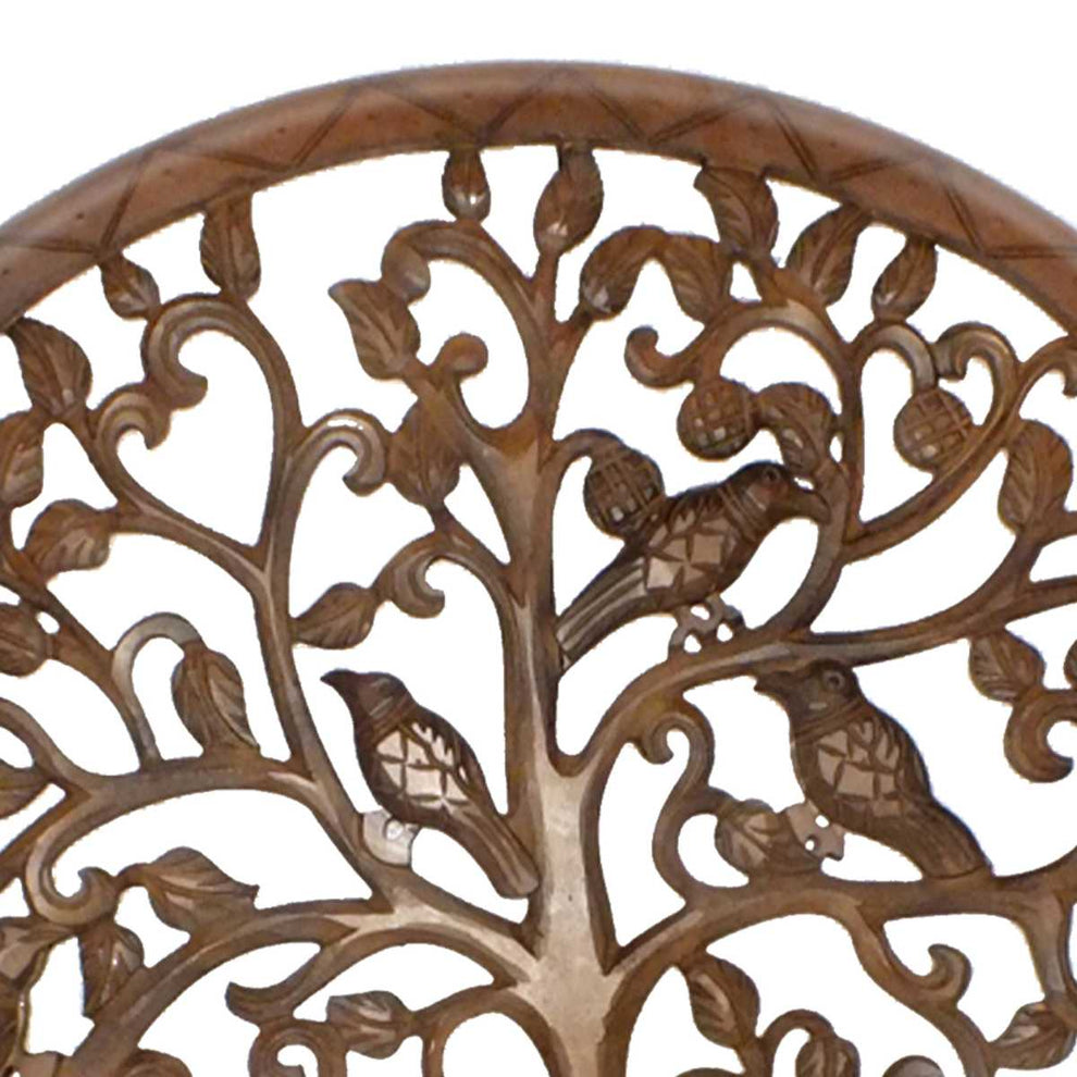Circular Mango Wood Wall Panel With Cutout Tree And Bird Carvings, Antique Brown By Benzara | Wall Decor |  Modishstore  - 3