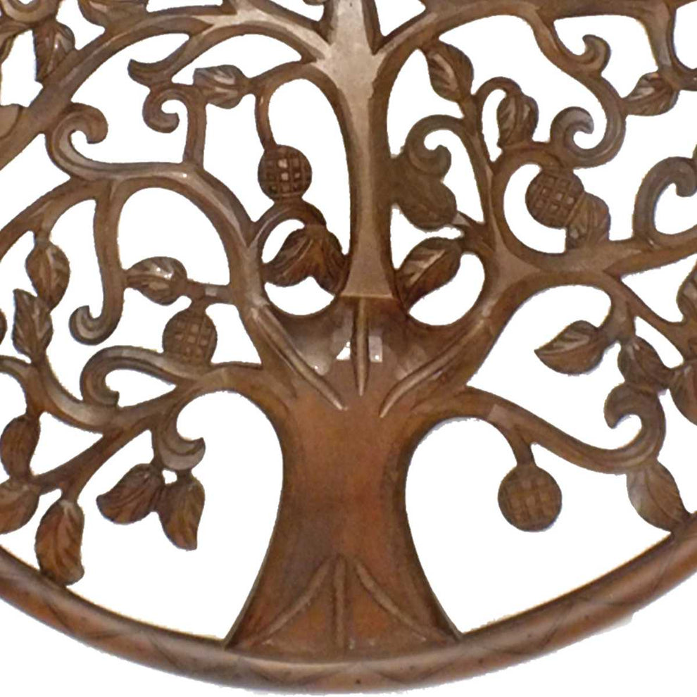 Circular Mango Wood Wall Panel With Cutout Tree And Bird Carvings, Antique Brown By Benzara | Wall Decor |  Modishstore  - 4