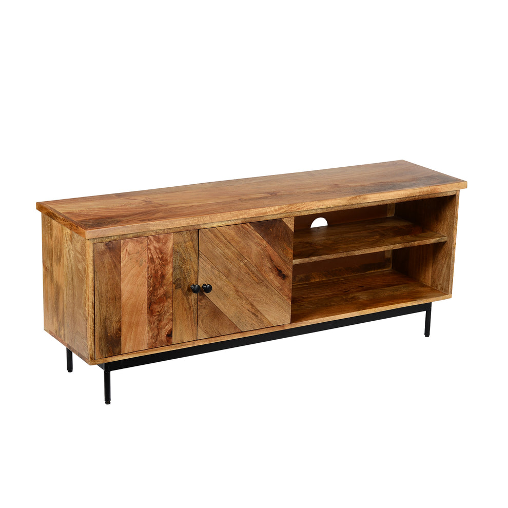 55 Inch Mango Wood Tv Stand With 2 Open Compartments, Brown And Black By Benzara | Cabinets |  Modishstore  - 2