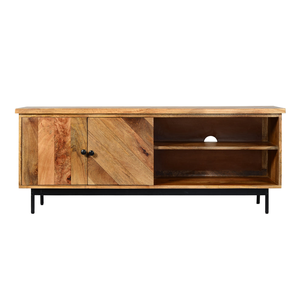 55 Inch Mango Wood Tv Stand With 2 Open Compartments, Brown And Black By Benzara | Cabinets |  Modishstore  - 3