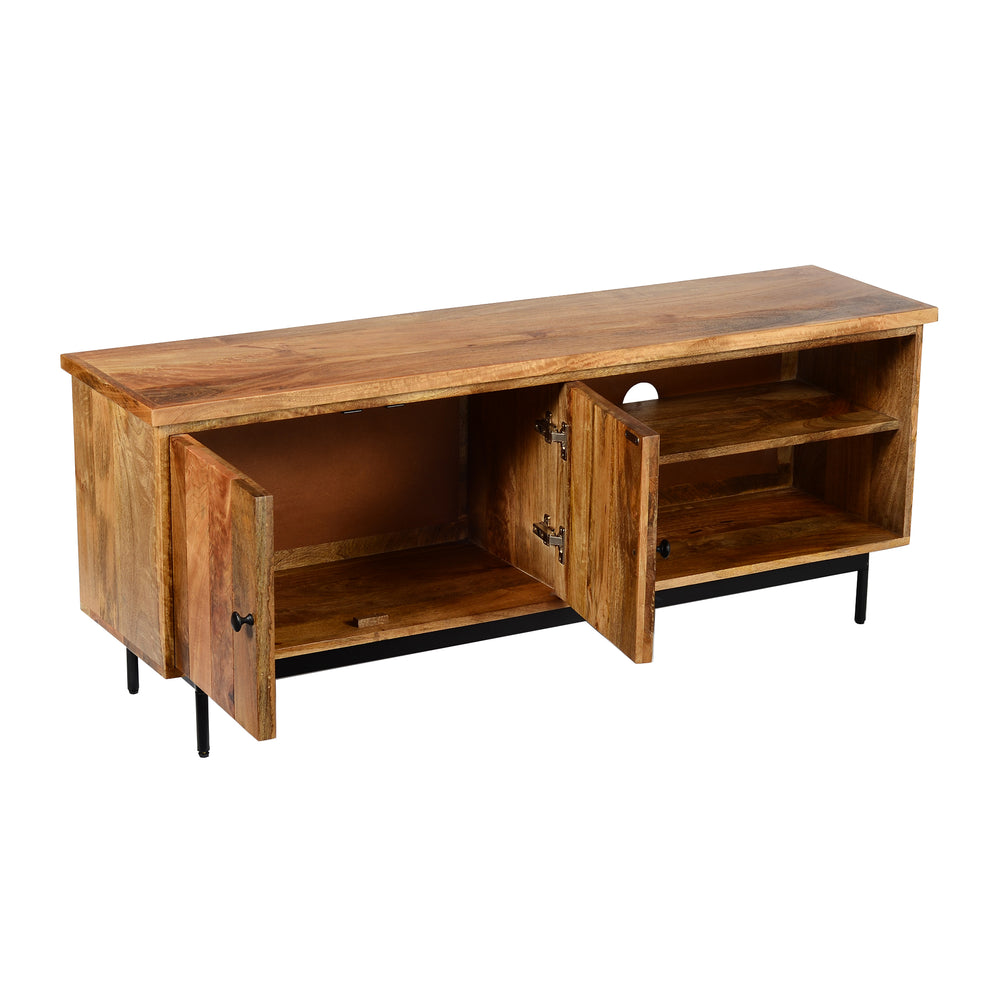 55 Inch Mango Wood Tv Stand With 2 Open Compartments, Brown And Black By Benzara | Cabinets |  Modishstore  - 4