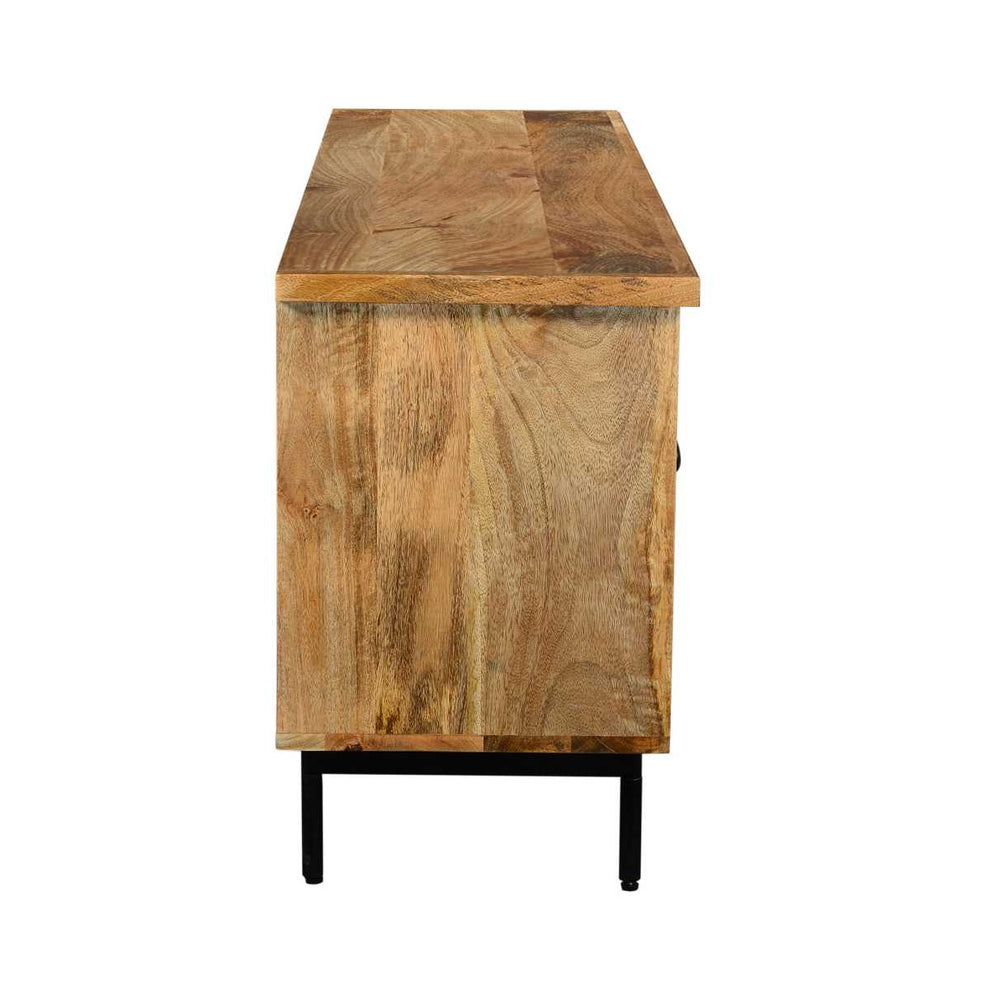 55 Inch Mango Wood Tv Stand With 2 Open Compartments, Brown And Black By Benzara | Cabinets |  Modishstore  - 9