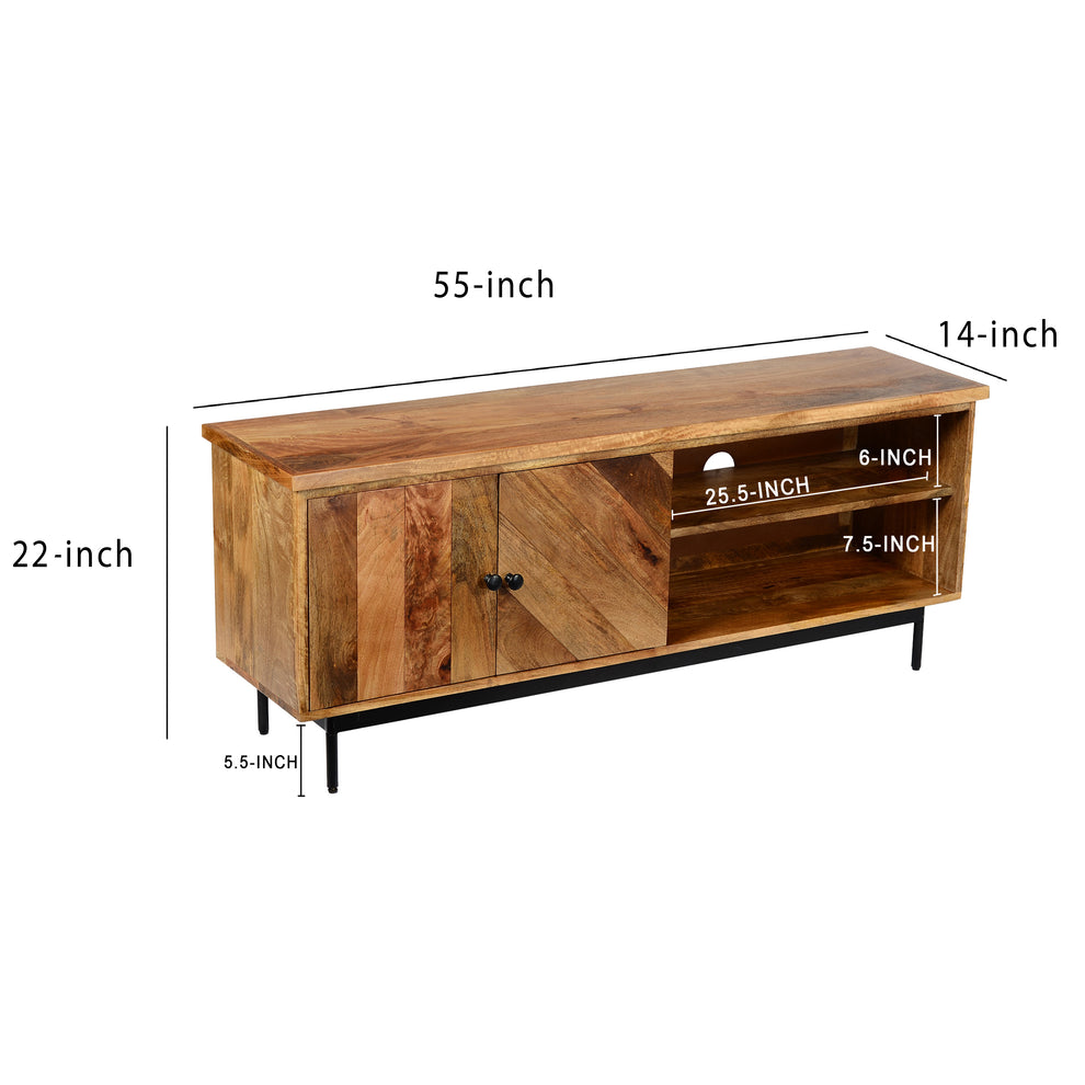 55 Inch Mango Wood Tv Stand With 2 Open Compartments, Brown And Black By Benzara | Cabinets |  Modishstore  - 8
