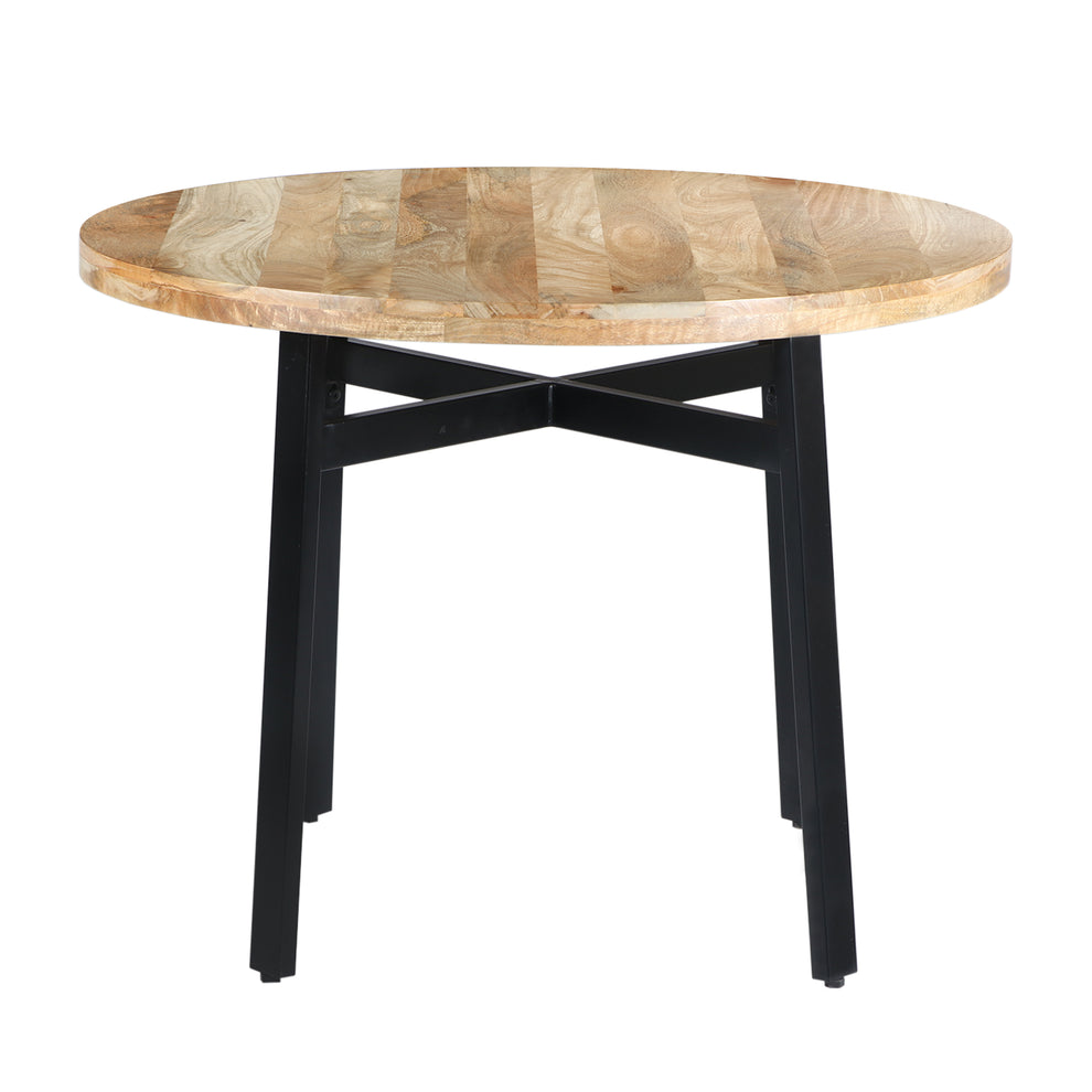 39 Inch Round Mango Wood Dining Table With Angled Iron Leg Support, Brown And Black By Benzara | Dining Tables |  Modishstore  - 2
