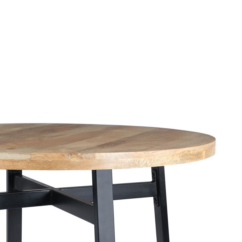 39 Inch Round Mango Wood Dining Table With Angled Iron Leg Support, Brown And Black By Benzara | Dining Tables |  Modishstore  - 4