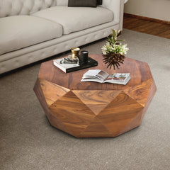 Diamond Shape Acacia Wood Coffee Table With Smooth Top, Dark Brown By Benzara