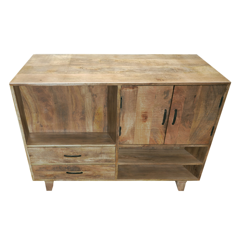 Farmhouse Style Mango Wood Display Unit With 2 Drawer Storage, Brown By Benzara | Cabinets |  Modishstore  - 5