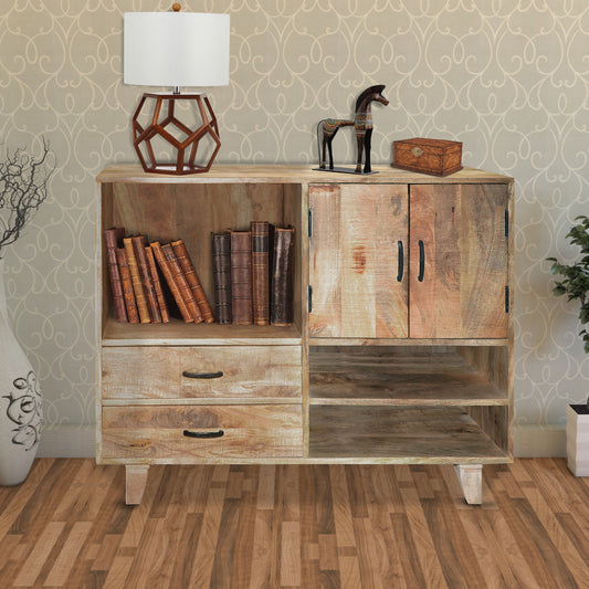 Farmhouse Style Mango Wood Display Unit With 2 Drawer Storage, Brown By Benzara | Cabinets |  Modishstore 