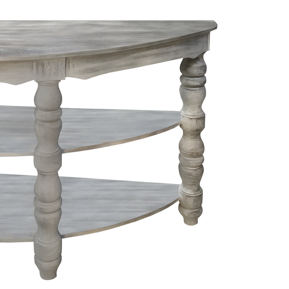 Half Moon Shaped Wooden Console Table With 2 Shelves And Turned Legs, Gray By Benzara | Console Tables |  Modishstore  - 5