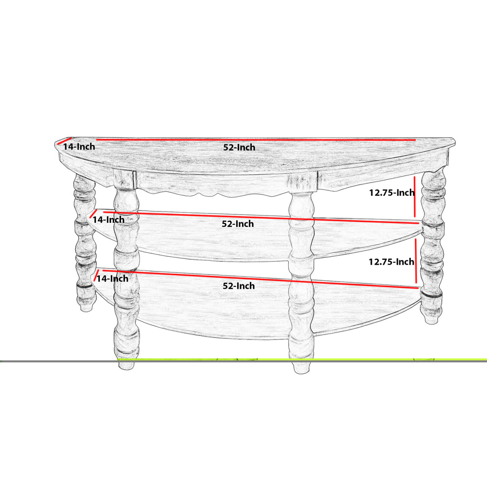 Half Moon Shaped Wooden Console Table With 2 Shelves And Turned Legs, Gray By Benzara | Console Tables |  Modishstore  - 7