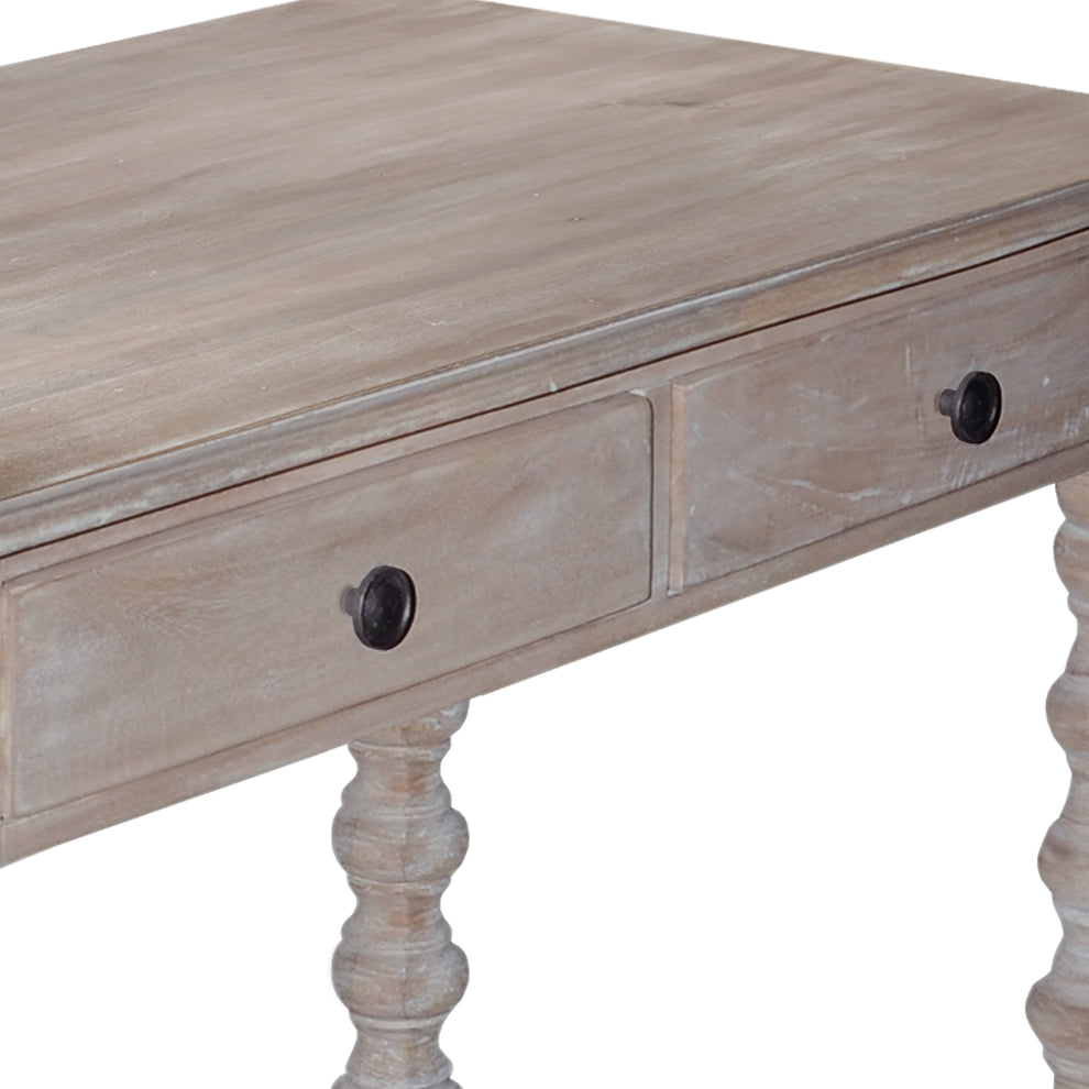 2 Drawer Classic Wooden Desk With Turned Leg Support, Distressed Brown By Benzara | Desks |  Modishstore  - 5
