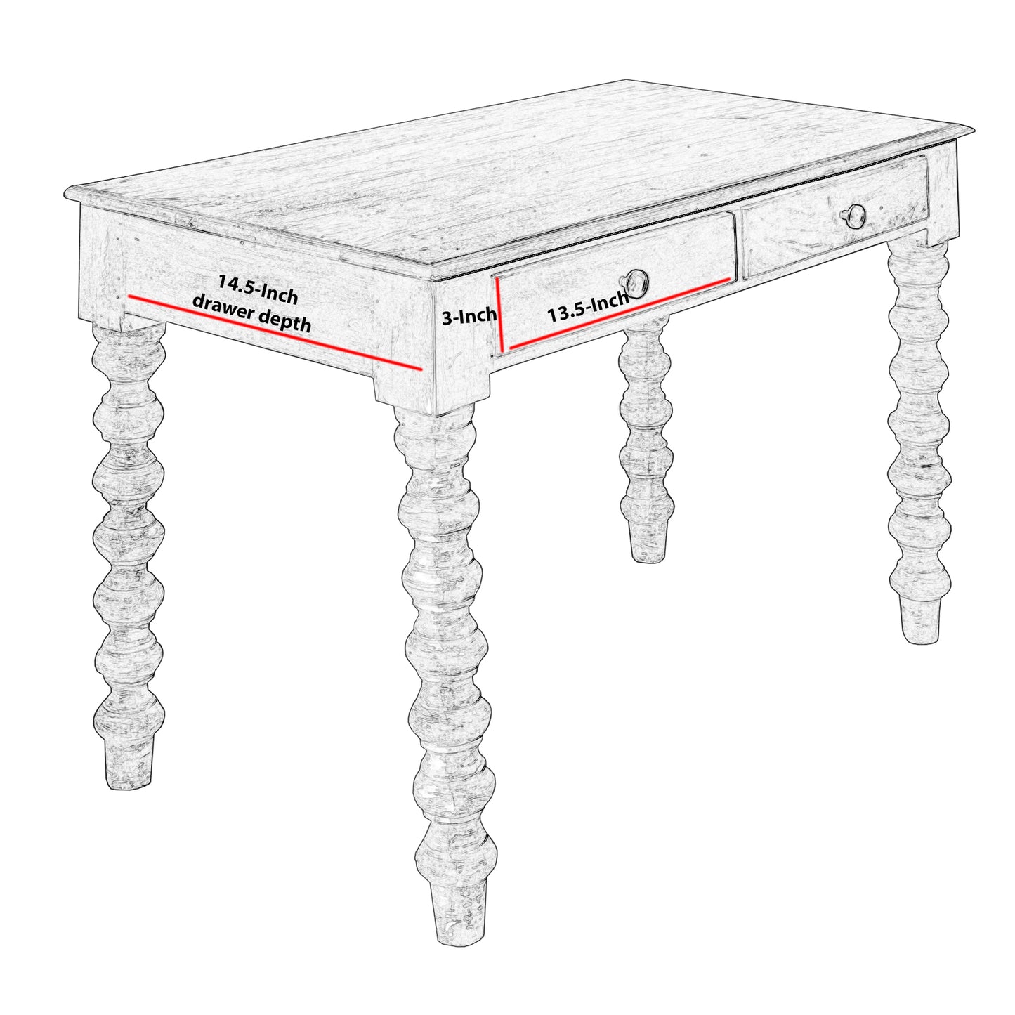 2 Drawer Classic Wooden Desk With Turned Leg Support, Distressed Brown By Benzara | Desks |  Modishstore  - 7