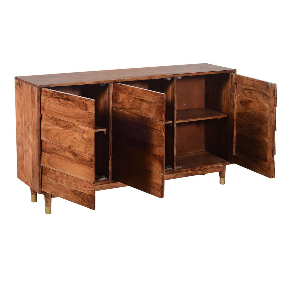 Handcrafted Wooden Sideboard With Shutter Design Door Storage, Rustic Brown By Benzara | Sideboards |  Modishstore  - 6