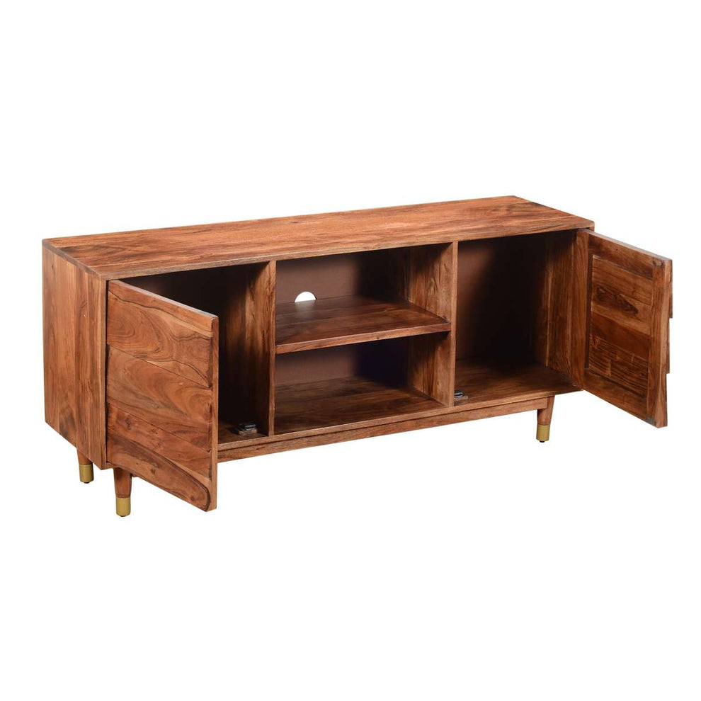 Handcrafted Wooden Tv Console With Live Edge Shutter Door Cabinets, Brown By Benzara | Cabinets |  Modishstore  - 4