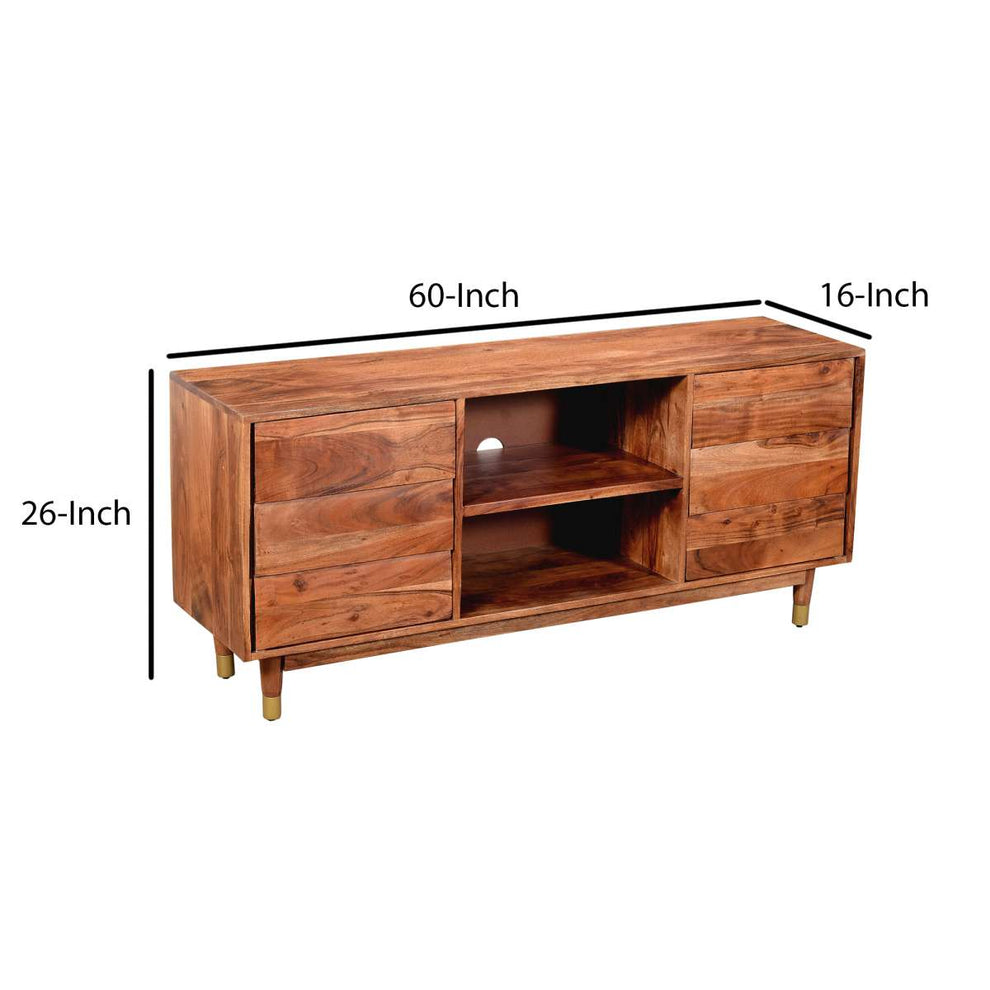 Handcrafted Wooden Tv Console With Live Edge Shutter Door Cabinets, Brown By Benzara | Cabinets |  Modishstore  - 2