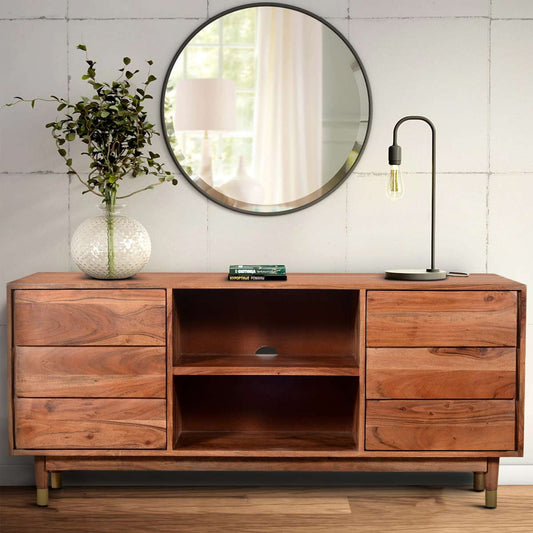 Handcrafted Wooden Tv Console With Live Edge Shutter Door Cabinets, Brown By Benzara | Cabinets |  Modishstore 