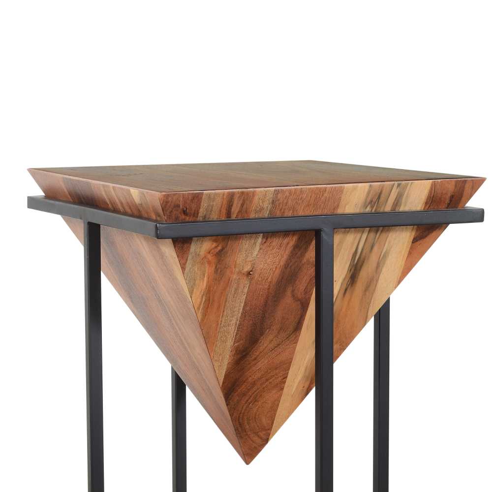30 Inch Pyramid Shape Wooden Side Table With Cross Metal Base, Brown And Black By Benzara | Side Tables |  Modishstore  - 3