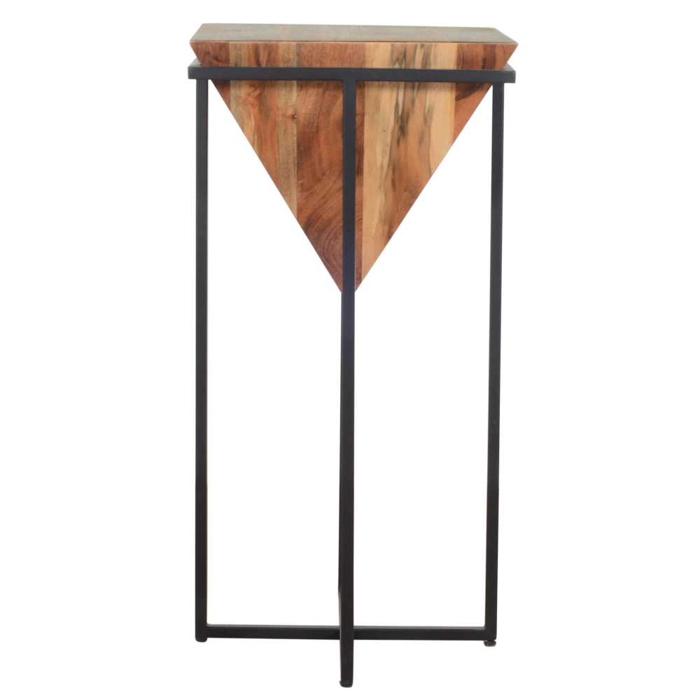 30 Inch Pyramid Shape Wooden Side Table With Cross Metal Base, Brown And Black By Benzara | Side Tables |  Modishstore  - 4