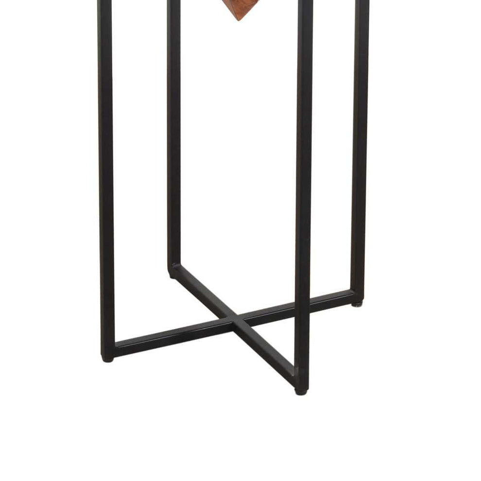 30 Inch Pyramid Shape Wooden Side Table With Cross Metal Base, Brown And Black By Benzara | Side Tables |  Modishstore  - 5