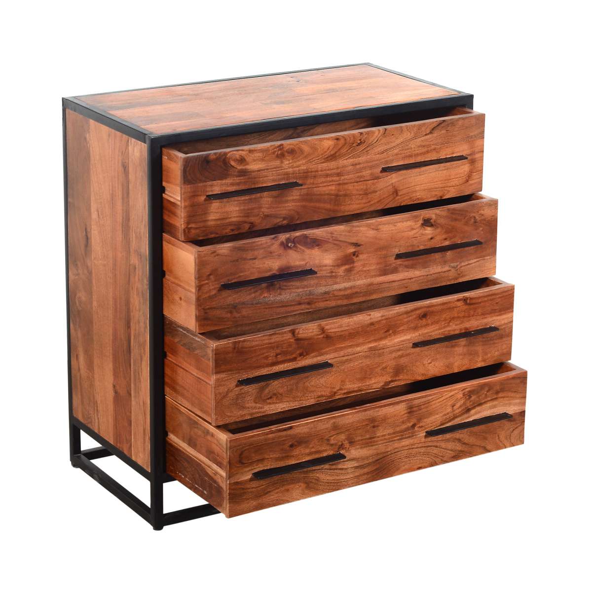 Handmade Dresser With Live Edge Design 4 Drawers, Brown And Black By Benzara | Dressers |  Modishstore  - 6
