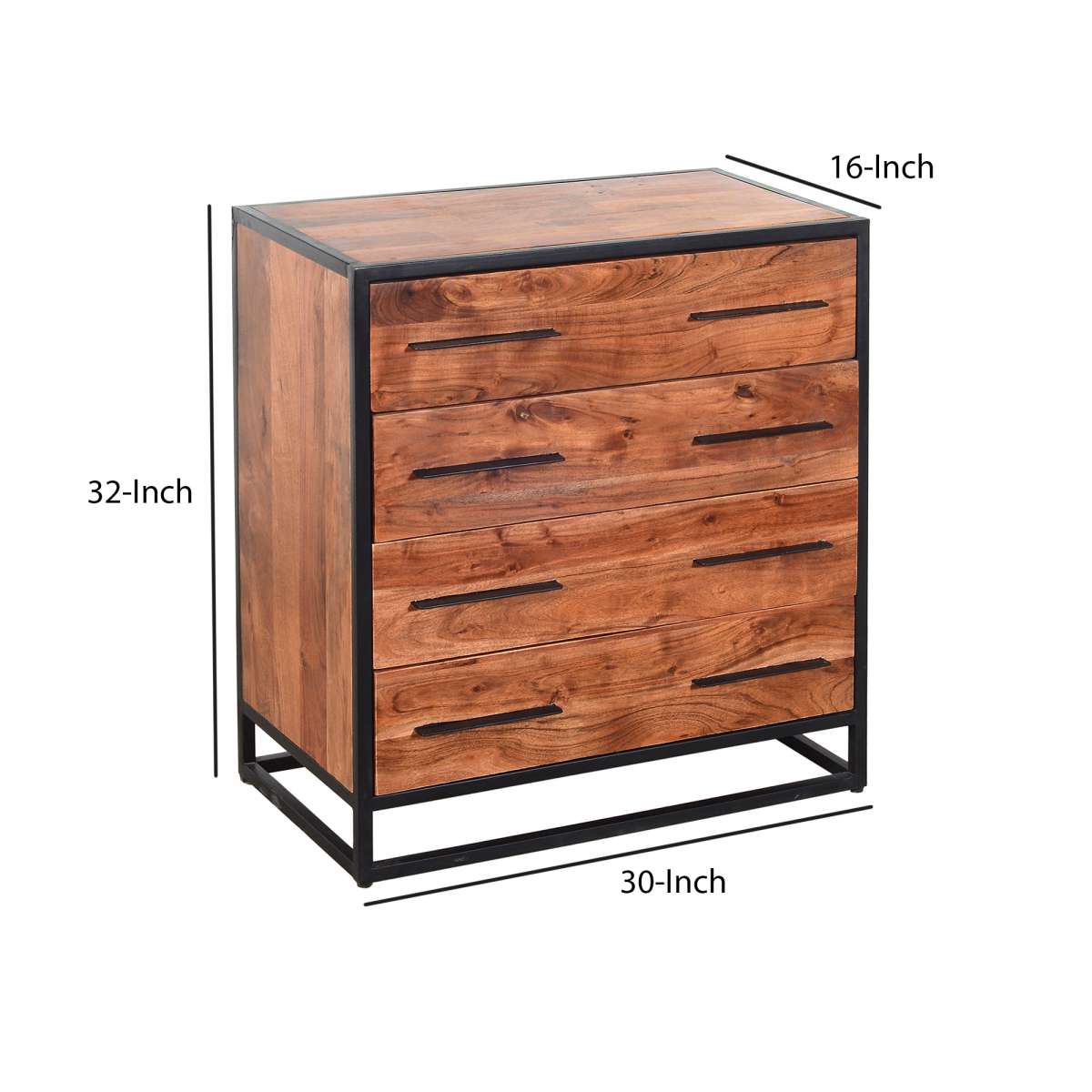 Handmade Dresser With Live Edge Design 4 Drawers, Brown And Black By Benzara | Dressers |  Modishstore  - 2