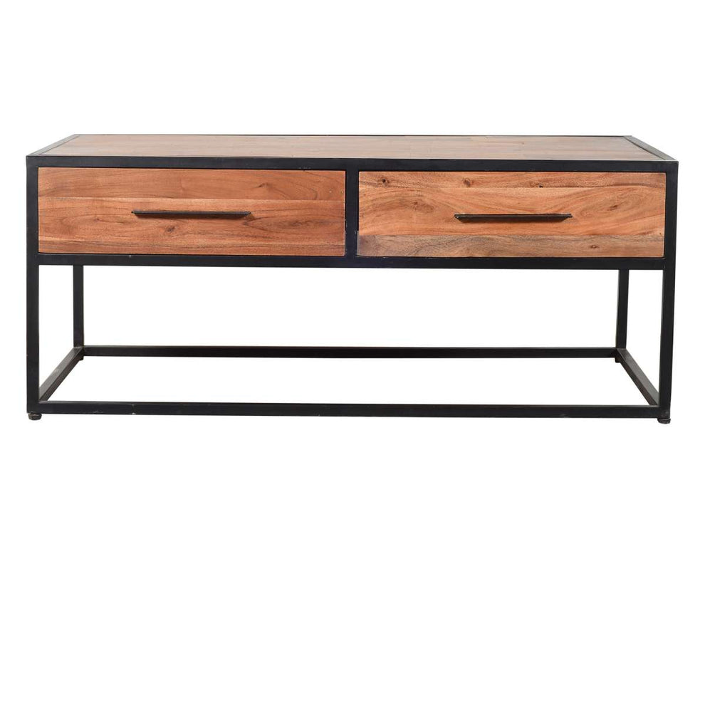 2 Drawer Industrial Metal Coffee Table With Wooden Tile Top, Brown And Black By Benzara | Coffee Tables |  Modishstore  - 5