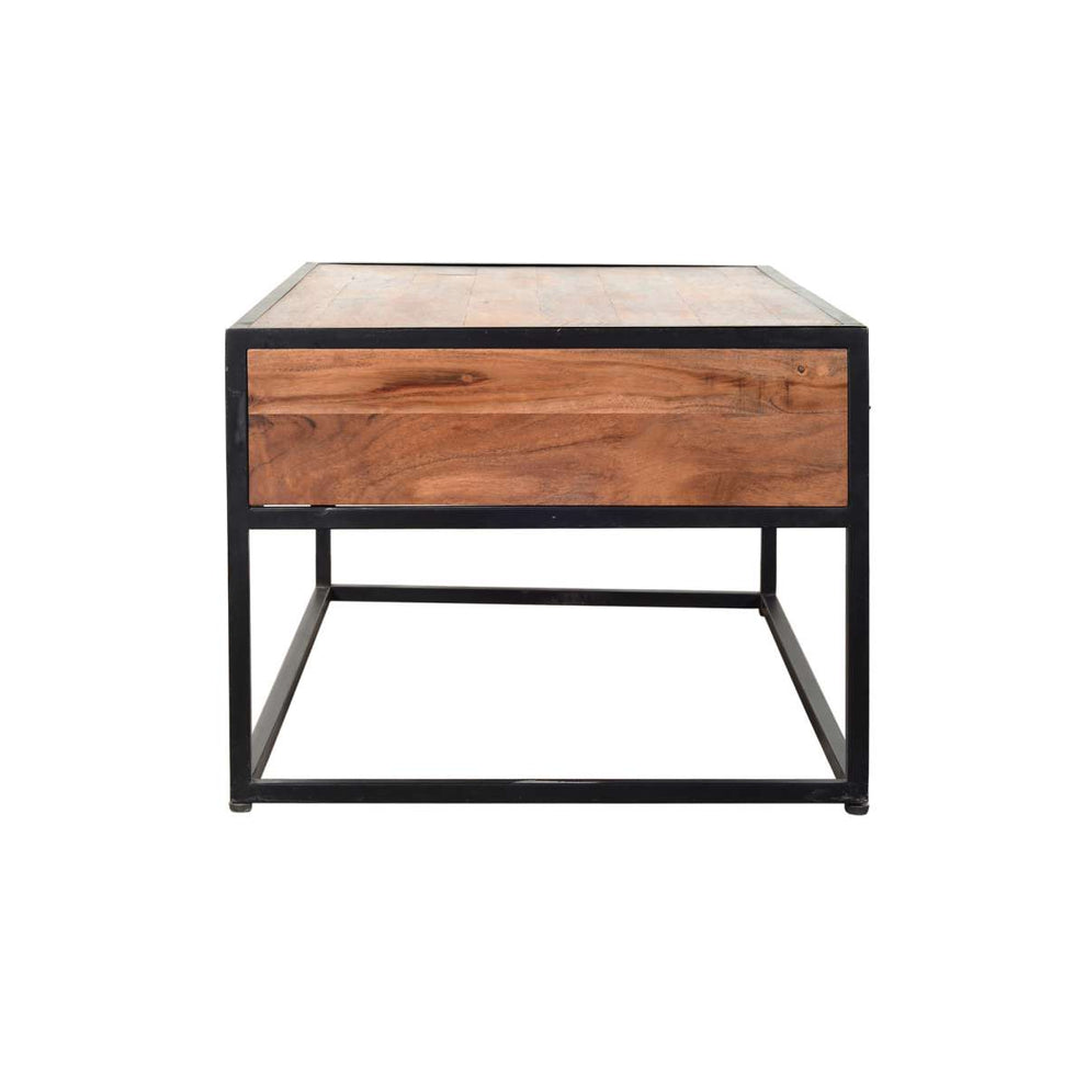 2 Drawer Industrial Metal Coffee Table With Wooden Tile Top, Brown And Black By Benzara | Coffee Tables |  Modishstore  - 3