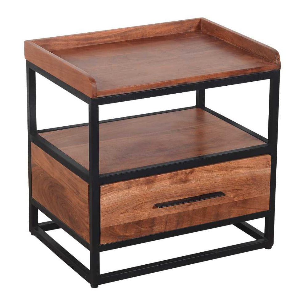 Handcrafted Industrial Metal End Table With Wooden Drawer, Brown And Black By Benzara | Side Tables |  Modishstore  - 5