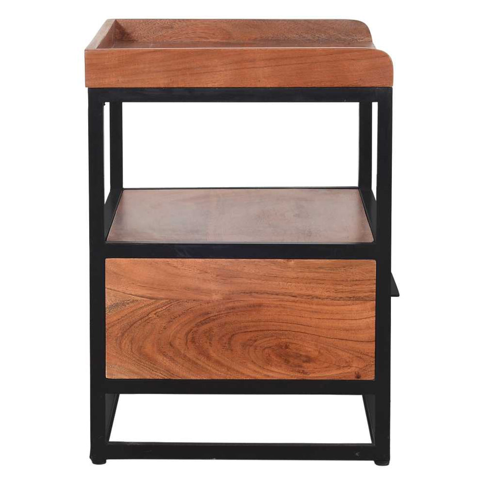 Handcrafted Industrial Metal End Table With Wooden Drawer, Brown And Black By Benzara | Side Tables |  Modishstore  - 2