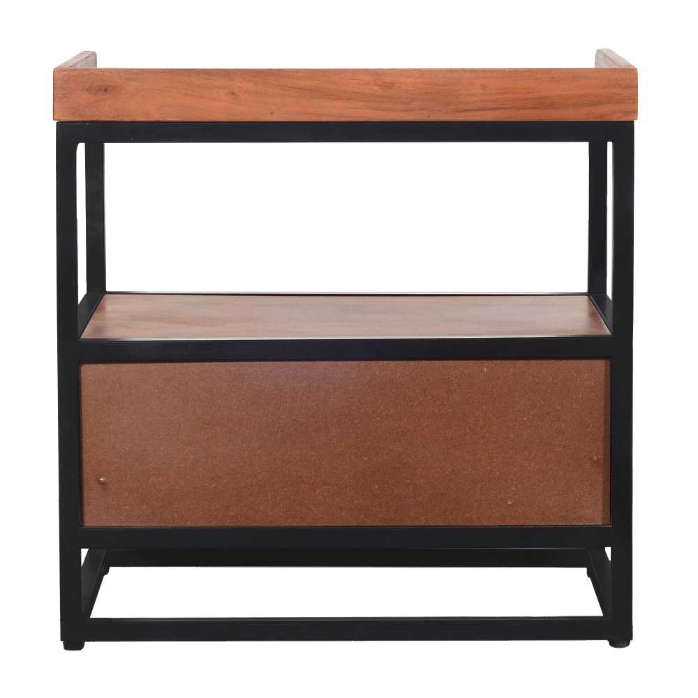 Handcrafted Industrial Metal End Table With Wooden Drawer, Brown And Black By Benzara | Side Tables |  Modishstore  - 3