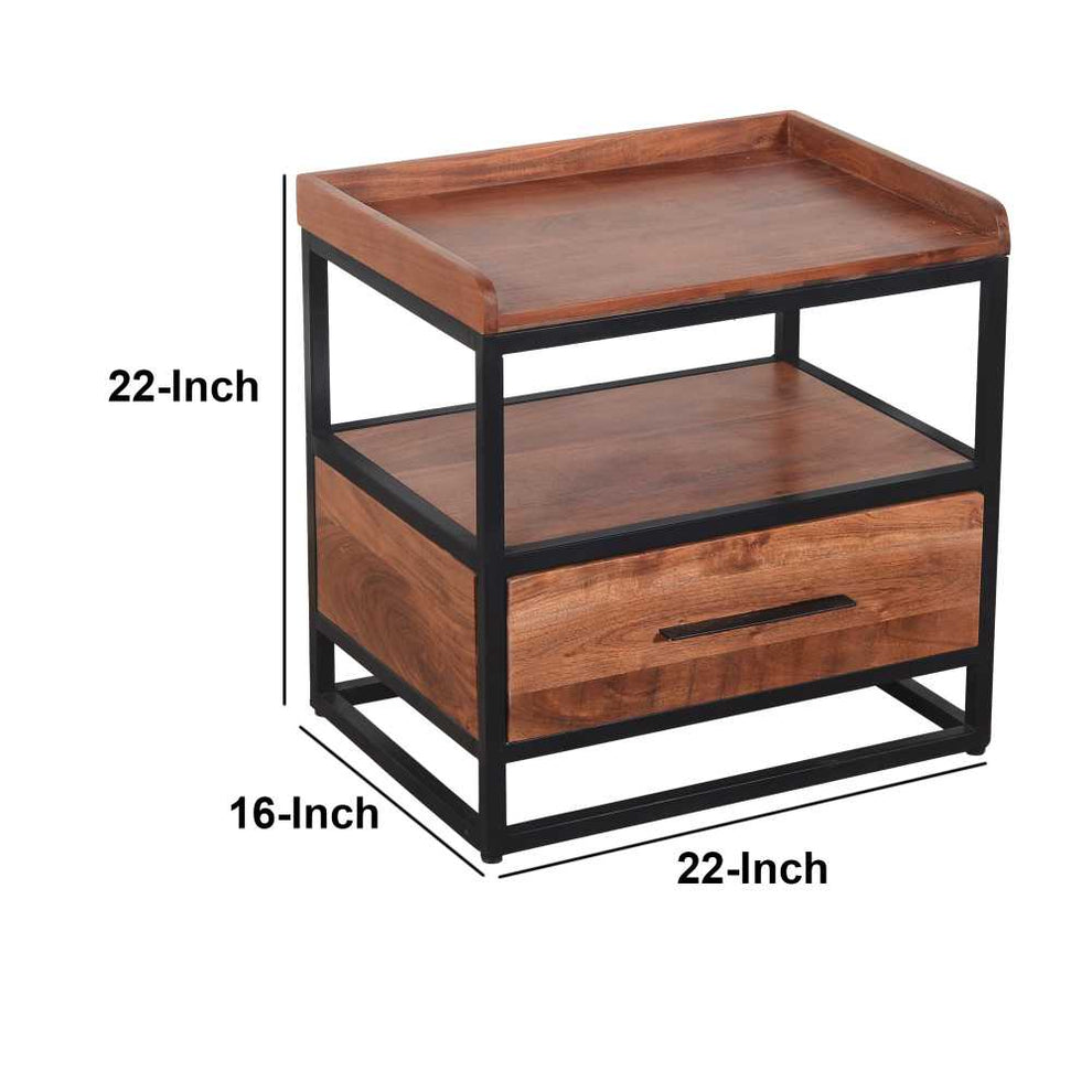Handcrafted Industrial Metal End Table With Wooden Drawer, Brown And Black By Benzara | Side Tables |  Modishstore  - 4