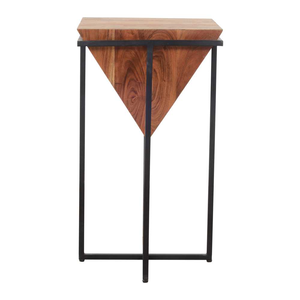 26 Inch Pyramid Shape Wooden Side Table With Cross Metal Base, Brown And Black By Benzara | Side Tables |  Modishstore  - 2