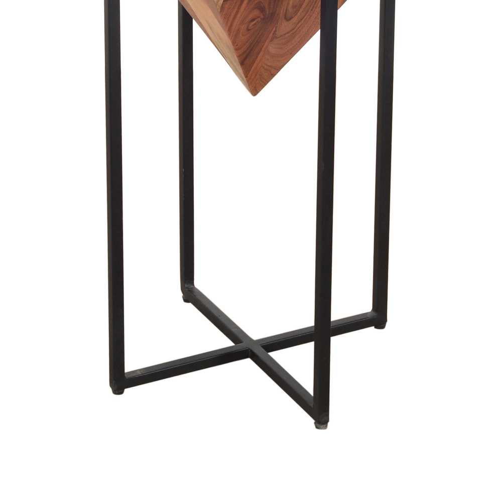26 Inch Pyramid Shape Wooden Side Table With Cross Metal Base, Brown And Black By Benzara | Side Tables |  Modishstore  - 5