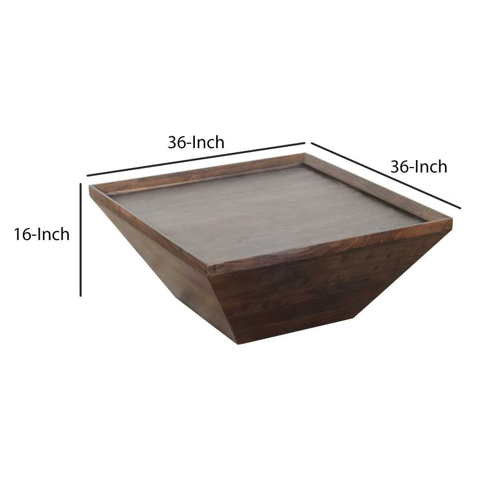 36 Inch Square Shape Acacia Wood Coffee Table With Trapezoid Base, Brown By Benzara | Coffee Tables |  Modishstore  - 4