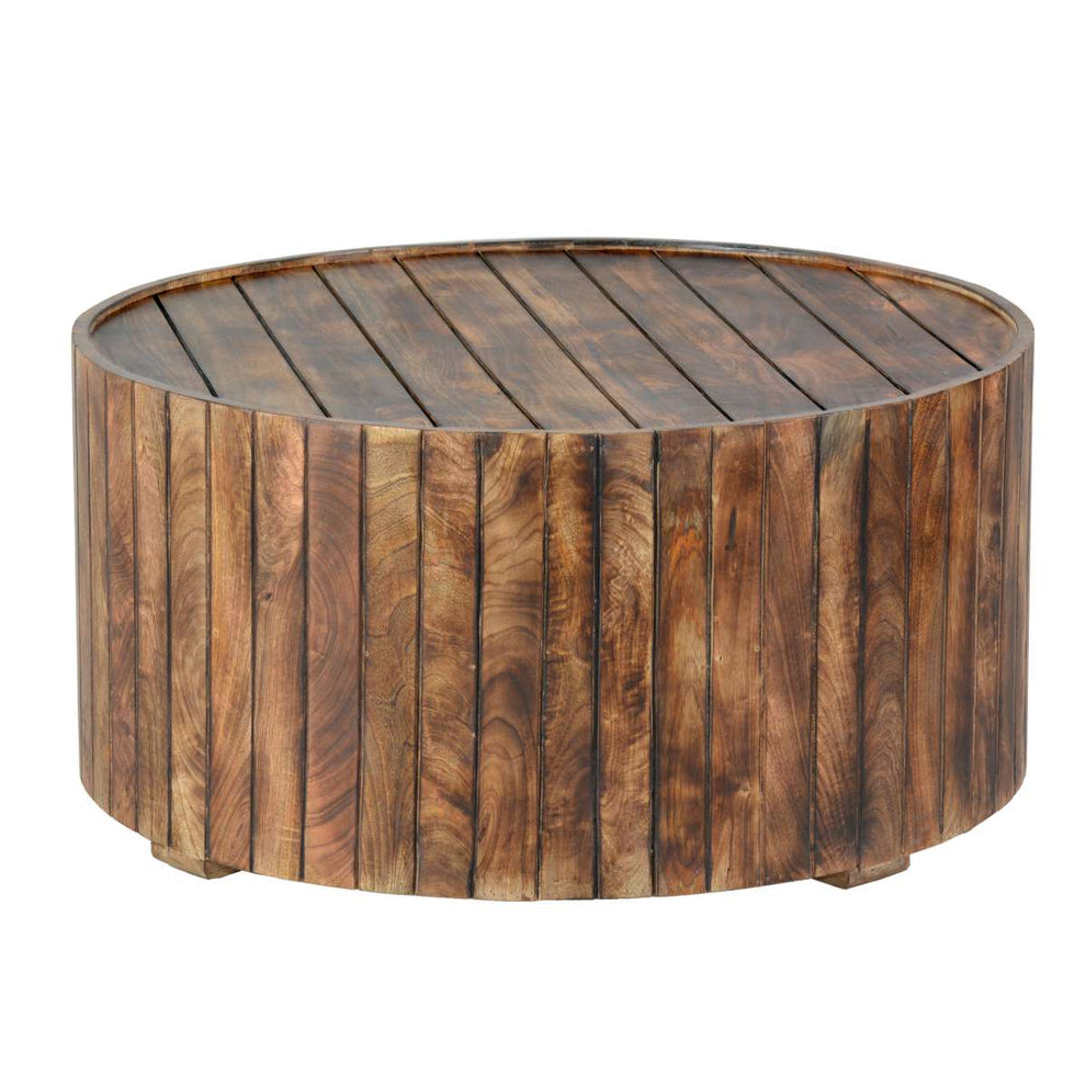 34 Inch Handmade Wooden Round Coffee Table With Plank Design, Burned Brown By Benzara | Coffee Tables |  Modishstore  - 2