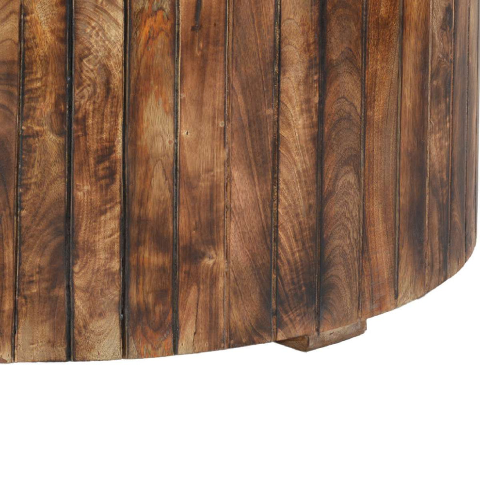 34 Inch Handmade Wooden Round Coffee Table With Plank Design, Burned Brown By Benzara | Coffee Tables |  Modishstore  - 5