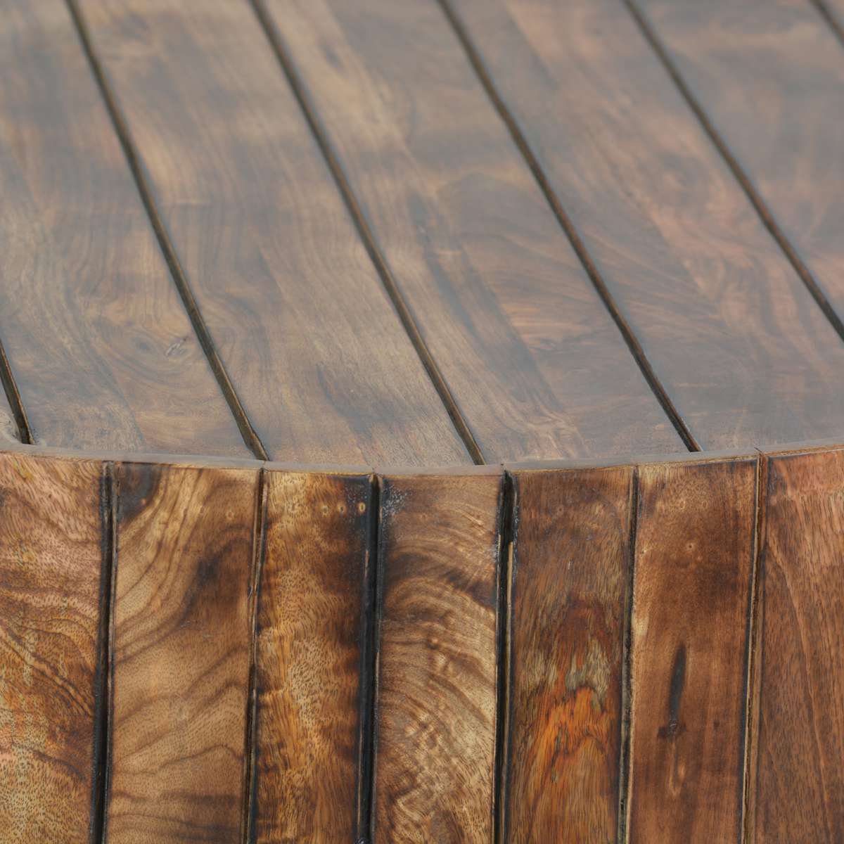 34 Inch Handmade Wooden Round Coffee Table With Plank Design, Burned Brown By Benzara | Coffee Tables |  Modishstore  - 4