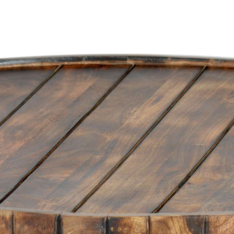 34 Inch Handmade Wooden Round Coffee Table With Plank Design, Burned Brown By Benzara | Coffee Tables |  Modishstore  - 7