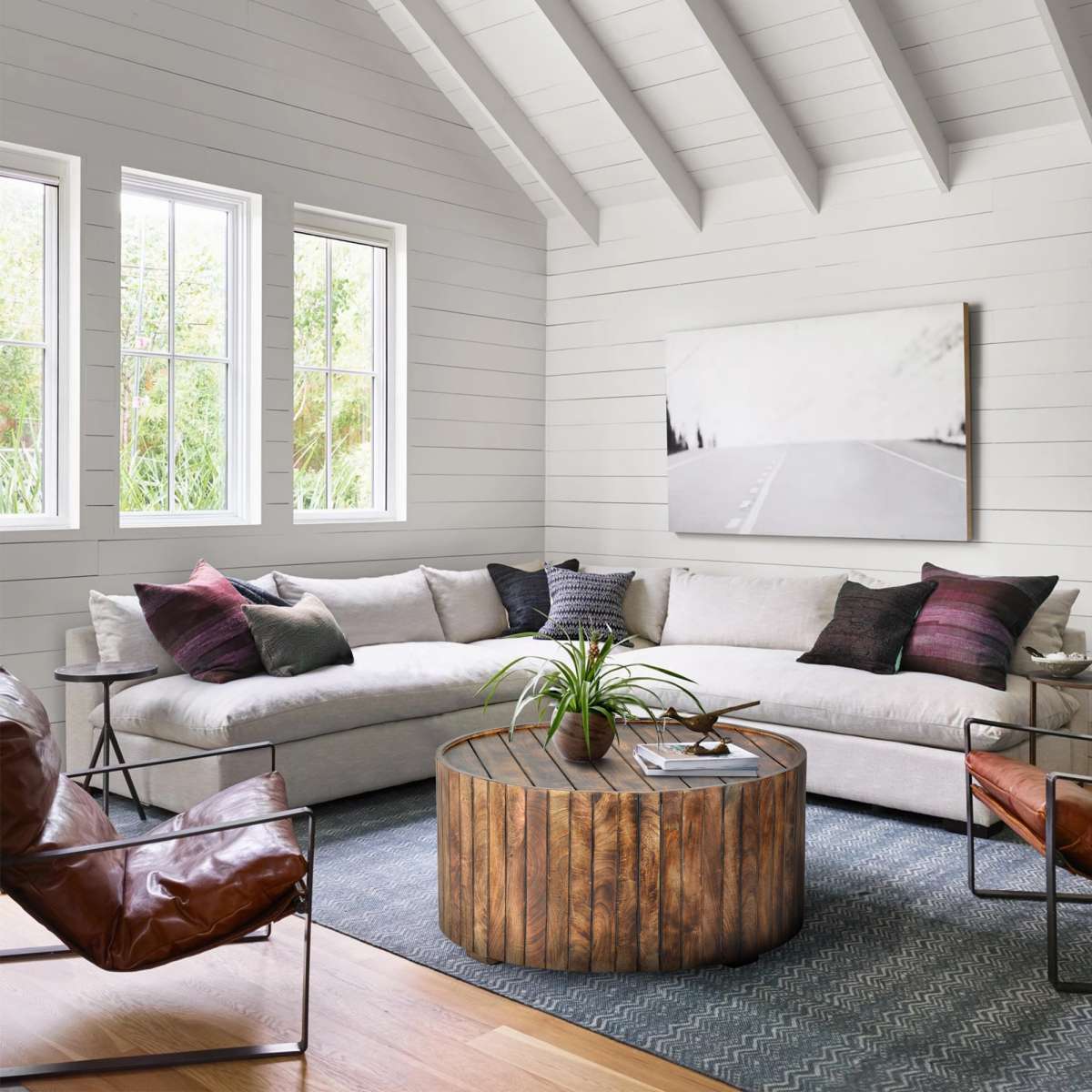 34 Inch Handmade Wooden Round Coffee Table With Plank Design, Burned Brown By Benzara | Coffee Tables |  Modishstore  - 6