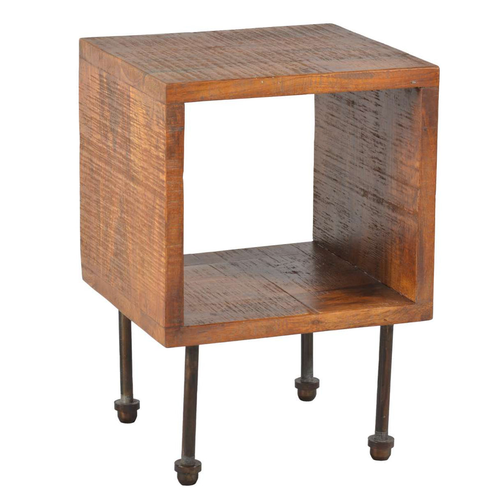 22 Inch Industrial Style Cube Shape Wooden Nightstand With Rough Sawn Texture,Brown By Benzara | Nightstands |  Modishstore  - 2