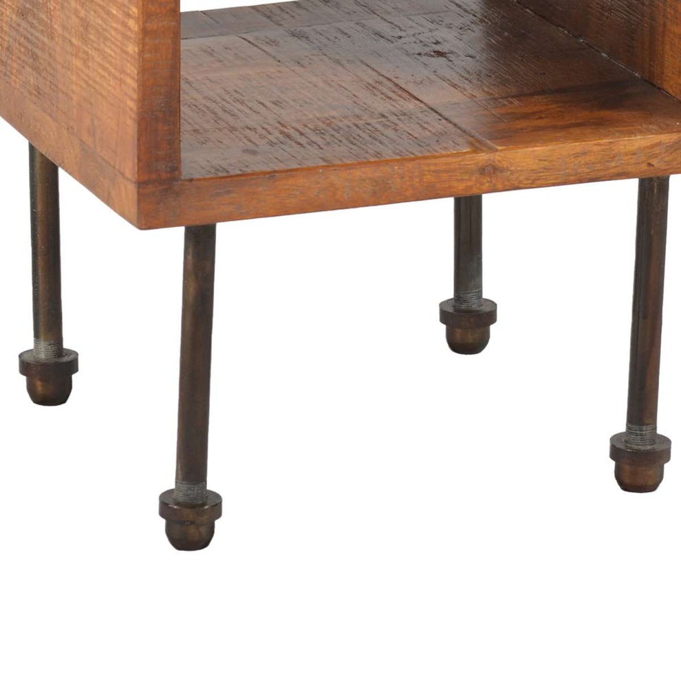 22 Inch Industrial Style Cube Shape Wooden Nightstand With Rough Sawn Texture,Brown By Benzara | Nightstands |  Modishstore  - 6