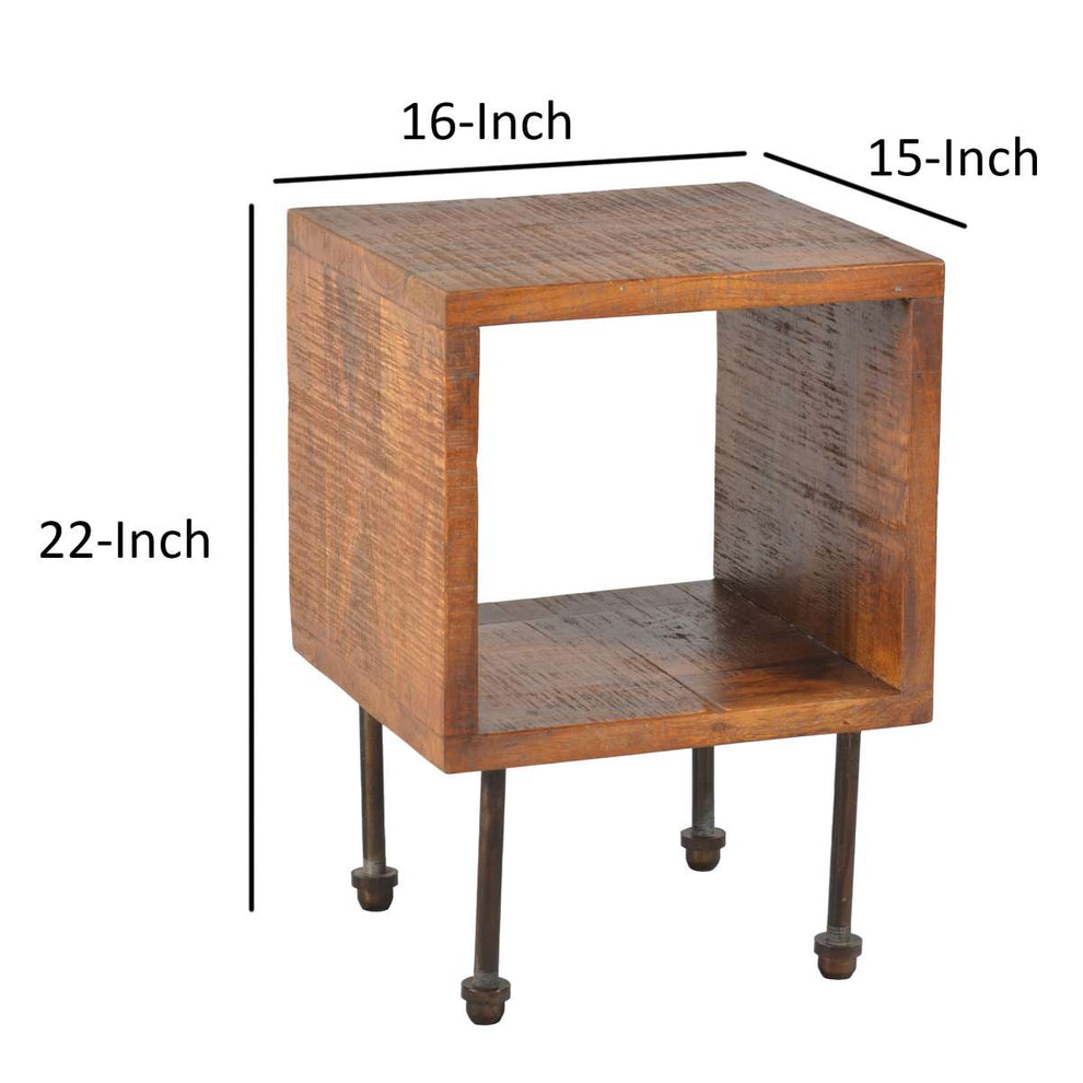22 Inch Industrial Style Cube Shape Wooden Nightstand With Rough Sawn Texture,Brown By Benzara | Nightstands |  Modishstore  - 5