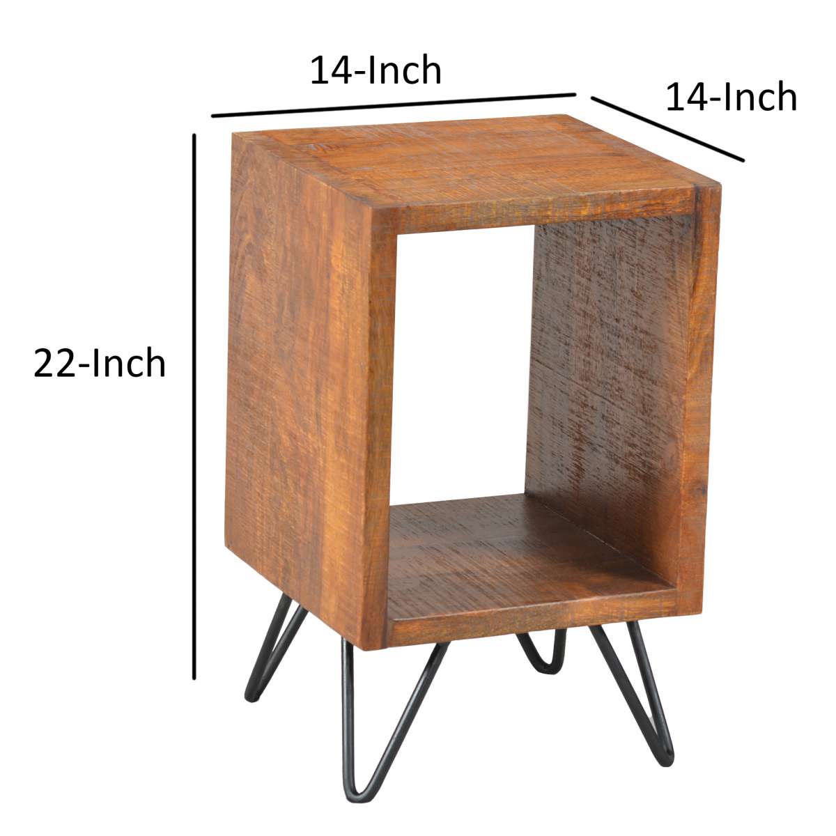 22 Inch Textured Cube Shape Wooden Nightstand With Angular Legs, Brown And Black By Benzara | Nightstands |  Modishstore  - 2
